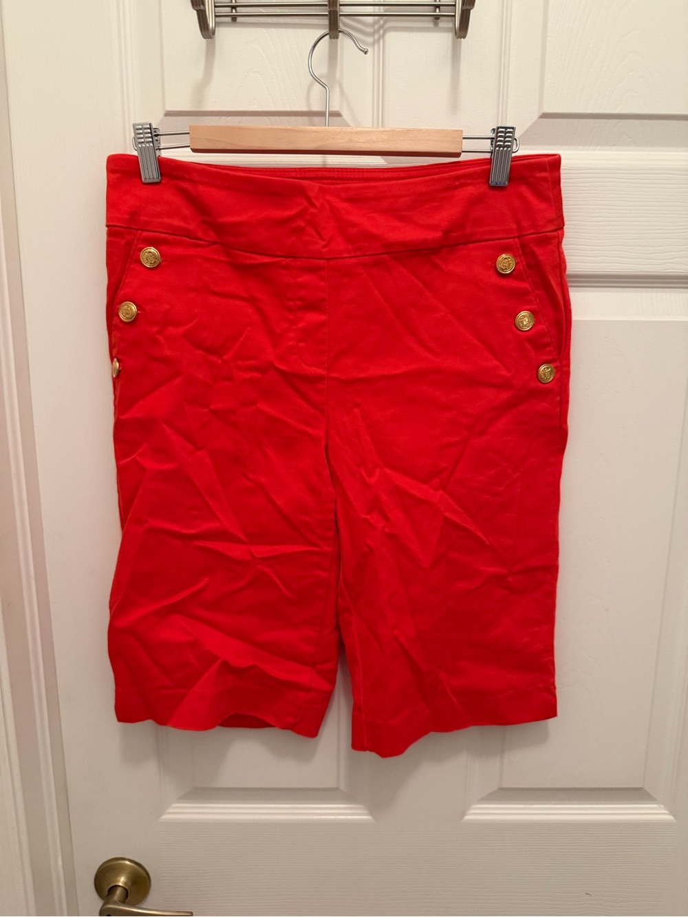 Counterparts Red Bermuda Shorts with Gold Button Detailing